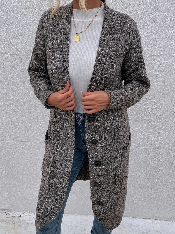 Cardigan with split front -Button Down Longline Cardigan with Pockets