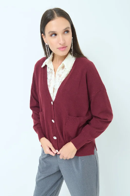 Cardigan with short sleeves -Button-front knit cardigan with embellished buttons wholesale