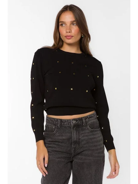 Pullover sweater in timeless look -Candie Black Gold Stud Sweater By Velvet Heart