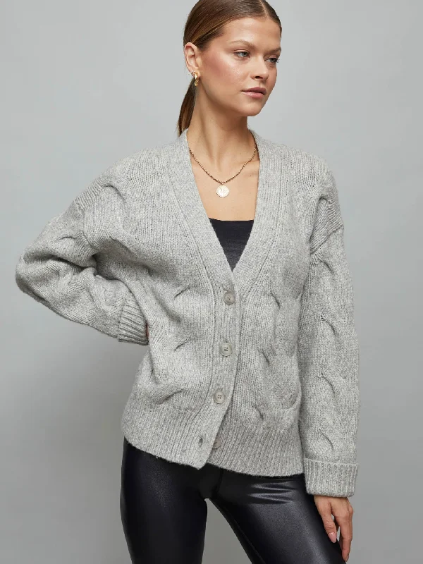 Cardigan for park walks -Chunky Button-Front Cardigan - Heather Grey