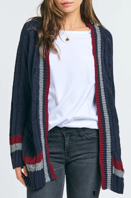 Pullover sweater with ribbed neckline -Casual Striped Pocket Tops Sweater