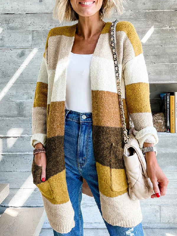 Cardigan with zipper -Color Block Dropped Shoulder Cardigan