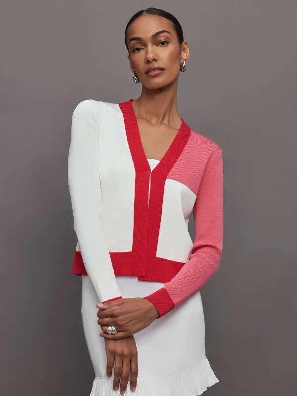 Cardigan for game nights -Colorblock Cardigan - White/ Tomato Red/ Pink Lemonade