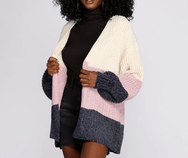 Cardigan in chic design -Colorblock Chenille Cardigan