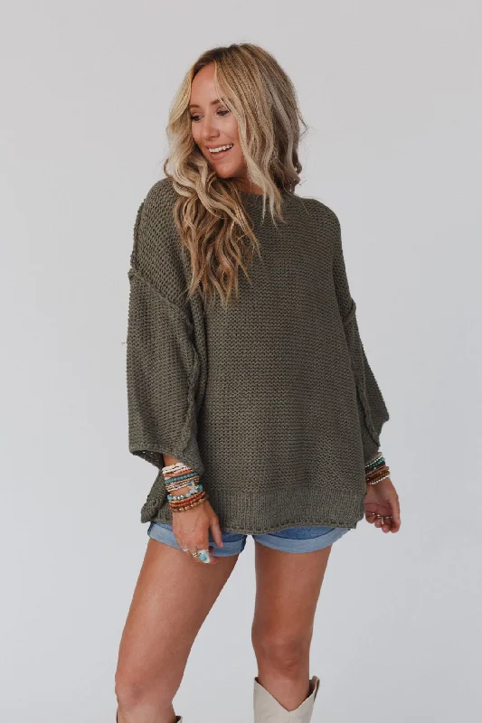 Pullover sweater for cool mornings -Crisp Air Sweater - Olive