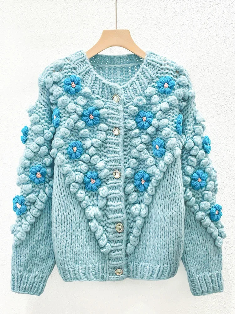 Cardigan in midnight blue -Crochet Flower Mohair Cardigan