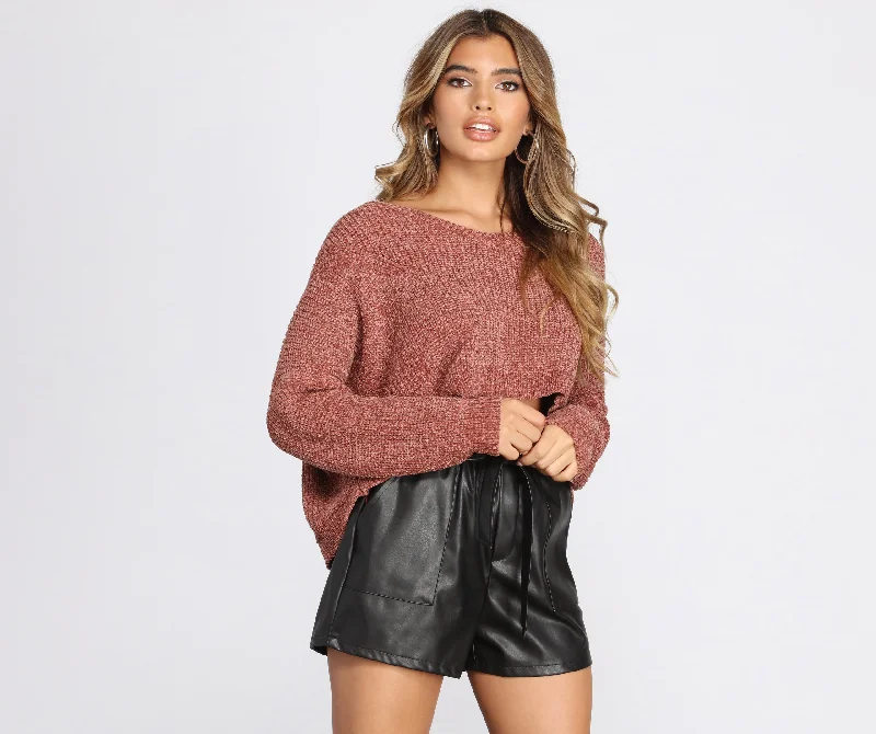 Pullover sweater with logo -Cutie In A Chenille Cropped Sweater