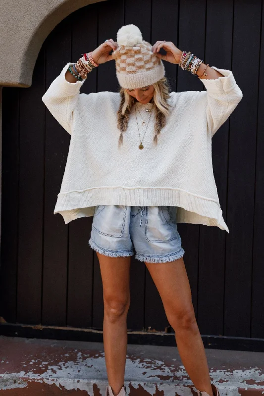 Pullover sweater with ribbed back -Dana Oversized Diamond Texture Sweater - Ivory