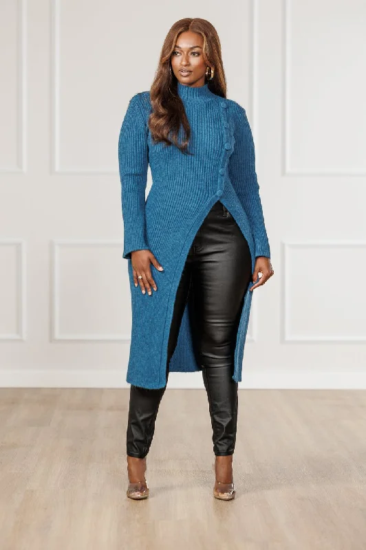 Pullover sweater with elbow patches -Denali Button Detail Sweater - Dark Teal