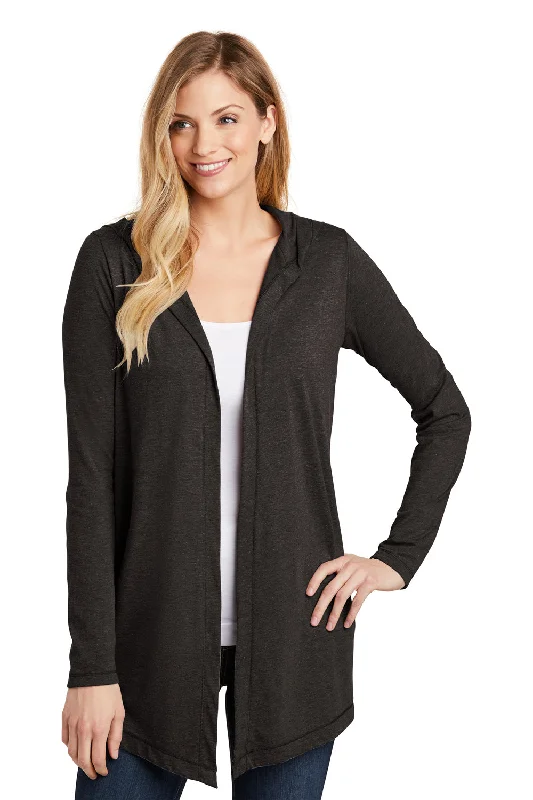 Cardigan for women in green -District Womens Perfect Tri Hooded Cardigan Sweater - Black Frost