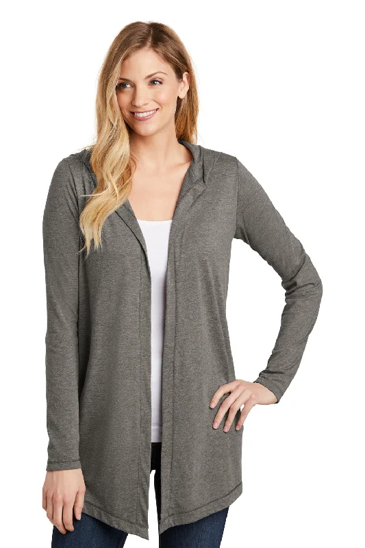 Cardigan for travel -District Womens Perfect Tri Hooded Cardigan Sweater - Grey Frost