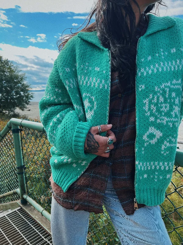 Cardigan in aqua -El Dorado Zip-Up Cardigan