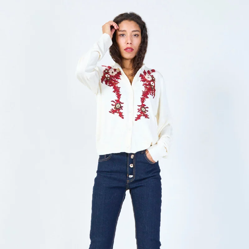 Cardigan in indigo -Embroidered button-up cardigan wholesale