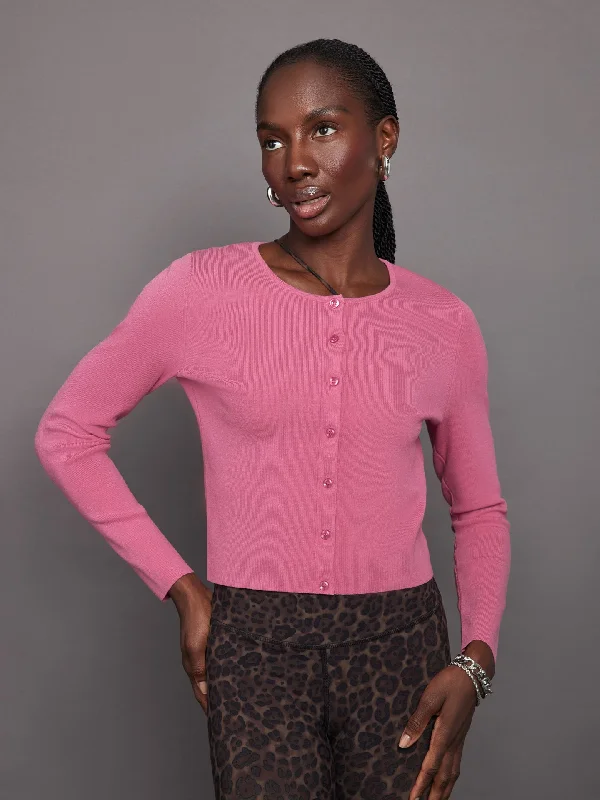 Cardigan with cable braid -Eva Cropped Crew Neck Cardi - Shocking Pink