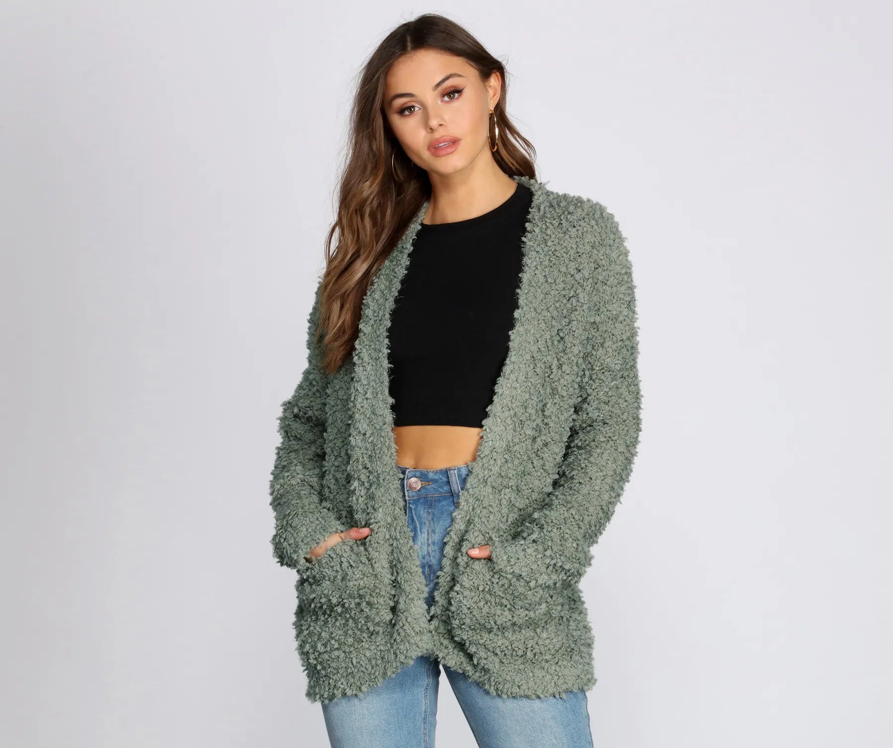 Cardigan in relaxed knit -Fuzzy Popcorn Cardigan