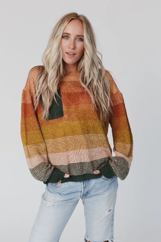 Pullover sweater in sleek design -Going Places Gradient Stripe Sweater - Mustard