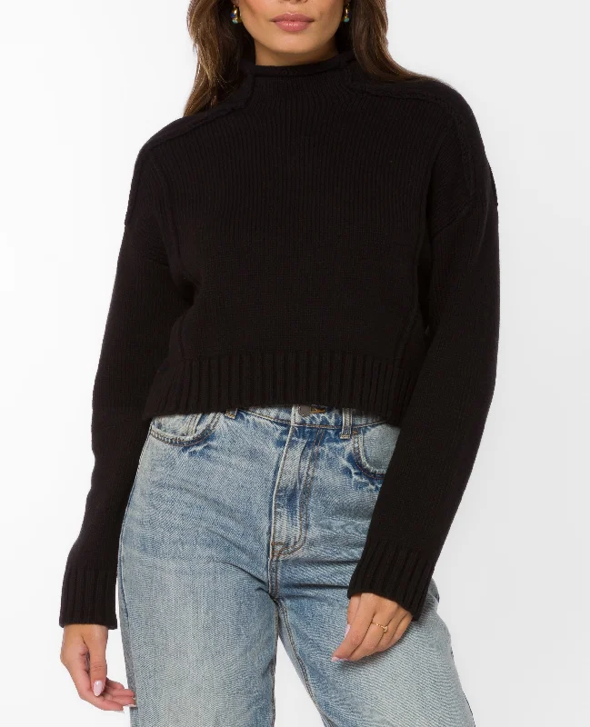 Pullover sweater in slate grey -Goodwin Mock Neck Crop Sweater Velvet Heart