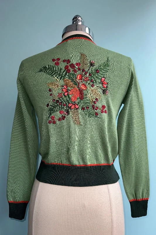 Cardigan for women in navy -Green Hedgerow Embroidered Vera Cardigan by Palava