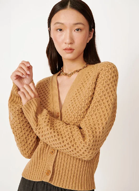 Cardigan with contrast yoke -Grid Stitch Cardigan