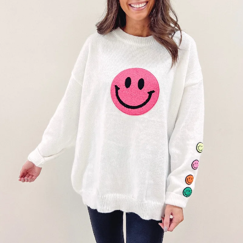 Pullover sweater in stylish cut -Happy Patch Sweater