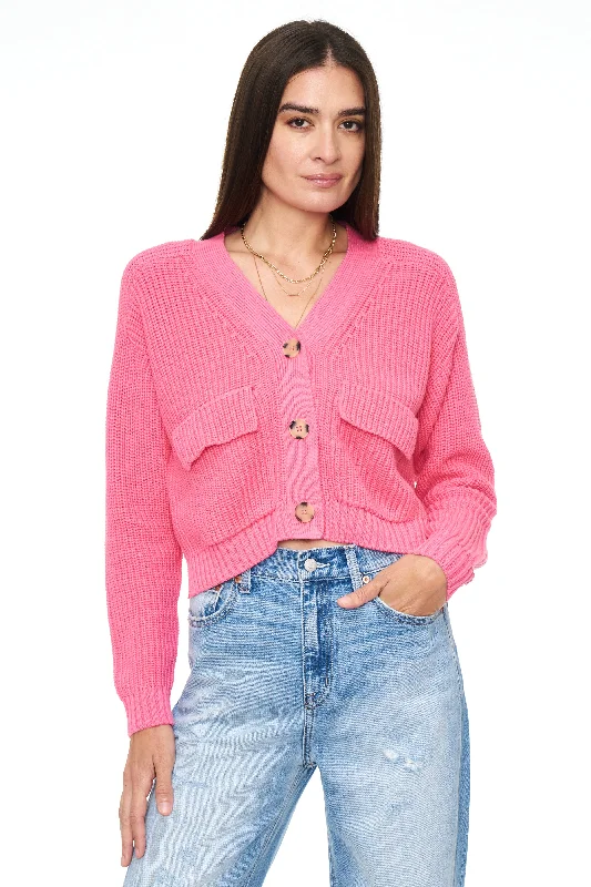 Cardigan in cashmere -Harper Utility Cardigan - Bright Pink