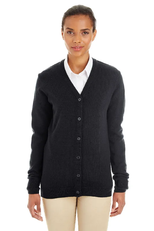 Cardigan with hood -Harriton Womens Pilbloc Pill Resistant Button Down Lone Sleeve Cardigan Sweater - Black