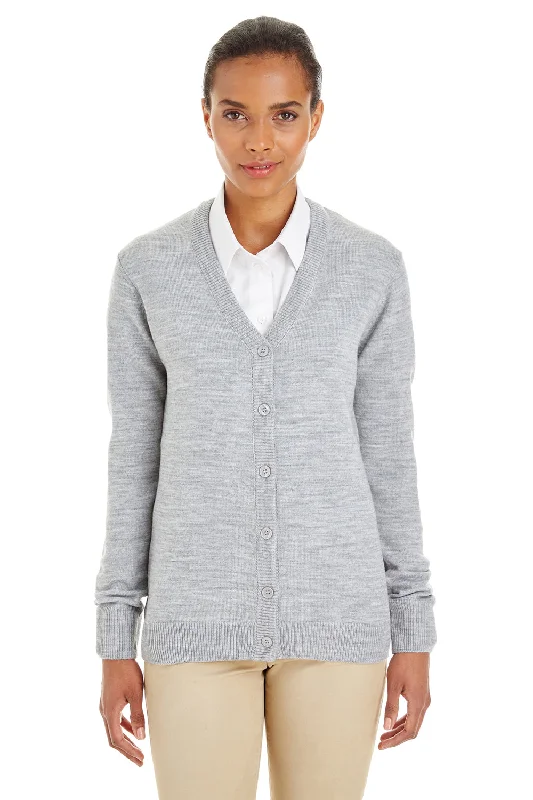 Cardigan for school -Harriton Womens Pilbloc Pill Resistant Button Down Lone Sleeve Cardigan Sweater - Heather Grey