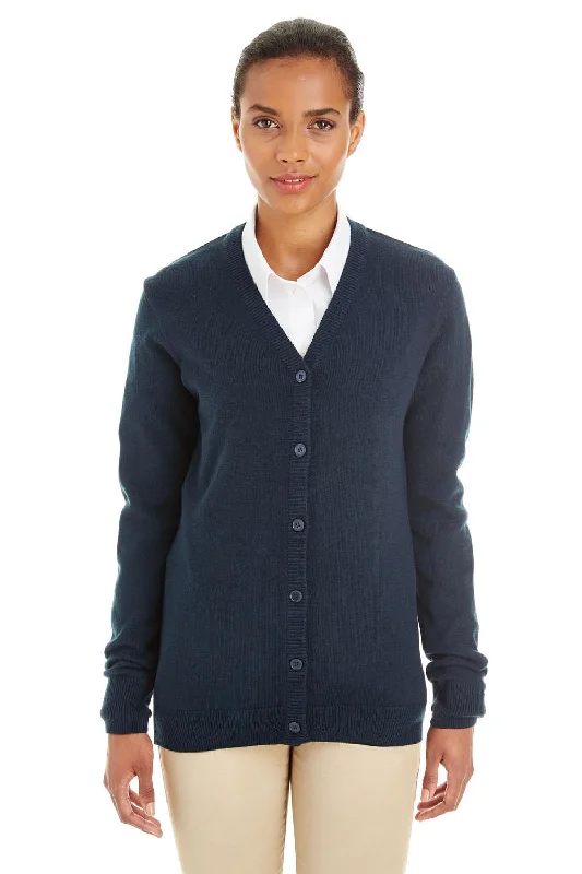 Cardigan for parties -Harriton Womens Pilbloc Pill Resistant Button Down Lone Sleeve Cardigan Sweater - Dark Navy Blue