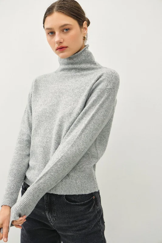 Pullover sweater with ribbed trim -High Turtle Neck Sweater with Raw Edge