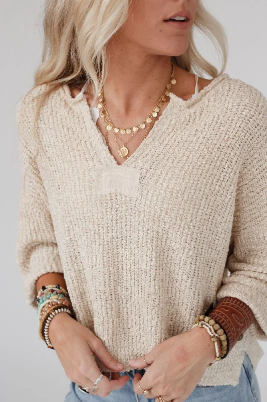 Pullover sweater with contrast hem -Just Right Slouchy Sweater - Oatmeal