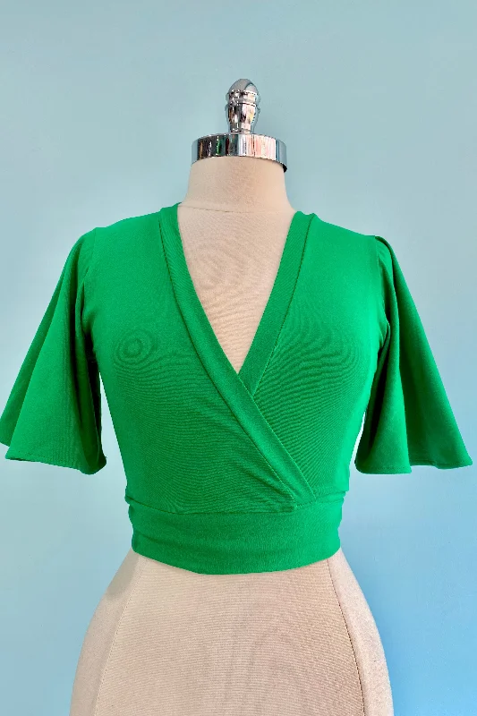 Pullover sweater with ribbed sleeves -Kelly Green Flutter Sweet Sweater by Heart of Haute