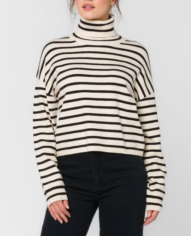 Pullover sweater with subtle print -Kipp Long Sleeve Striped Turtle Neck Sweater