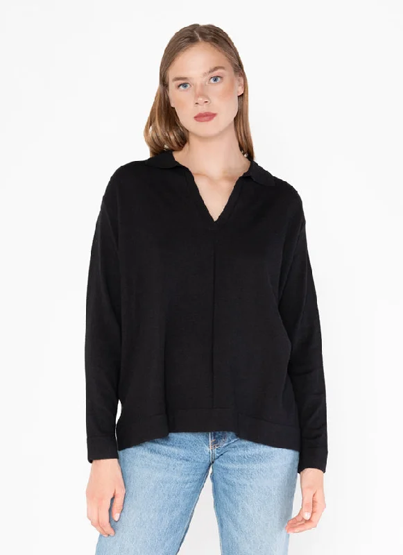 Pullover sweater for mild weather -Knit  Sweater | Black