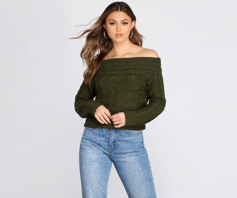 Pullover sweater in modern fit -Knits A Look Off Shoulder Sweater