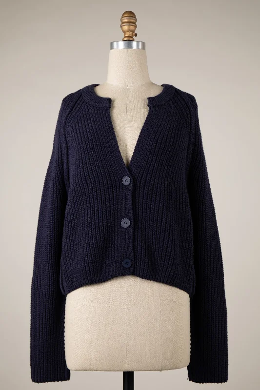 Cardigan for date night -COTTON BLEND SPLIT NECK CARDIGAN