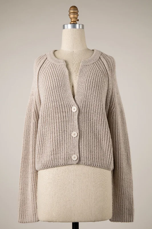 Cardigan in vintage style -COTTON BLEND SPLIT NECK CARDIGAN