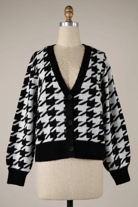 Cardigan with contrast trim -HOUNDSTOOTH CARDIGAN