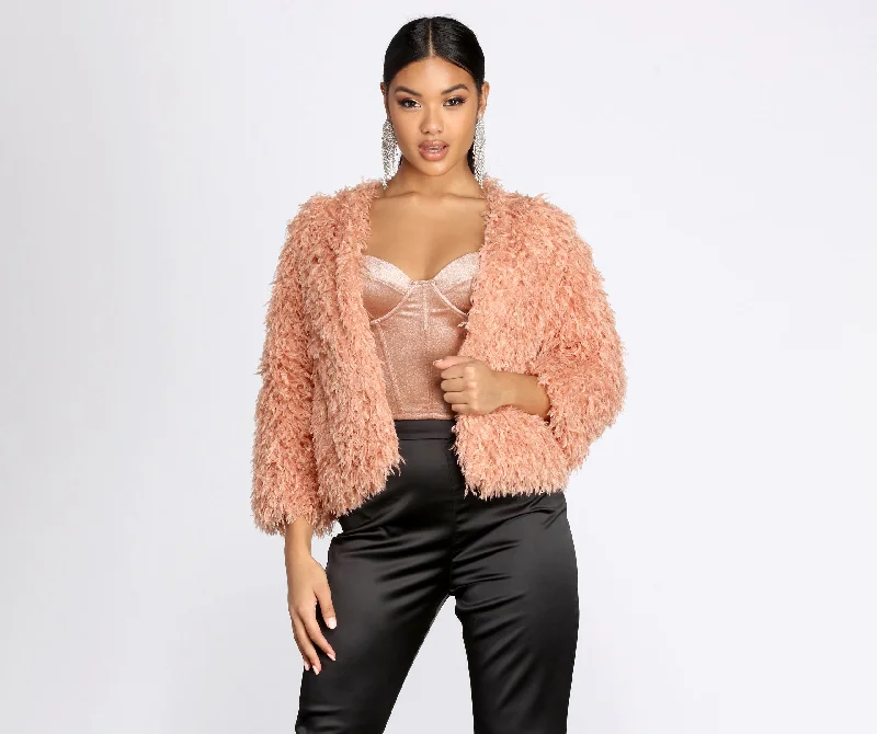 Cardigan with faux fur -Light As A Feather Open Cardigan