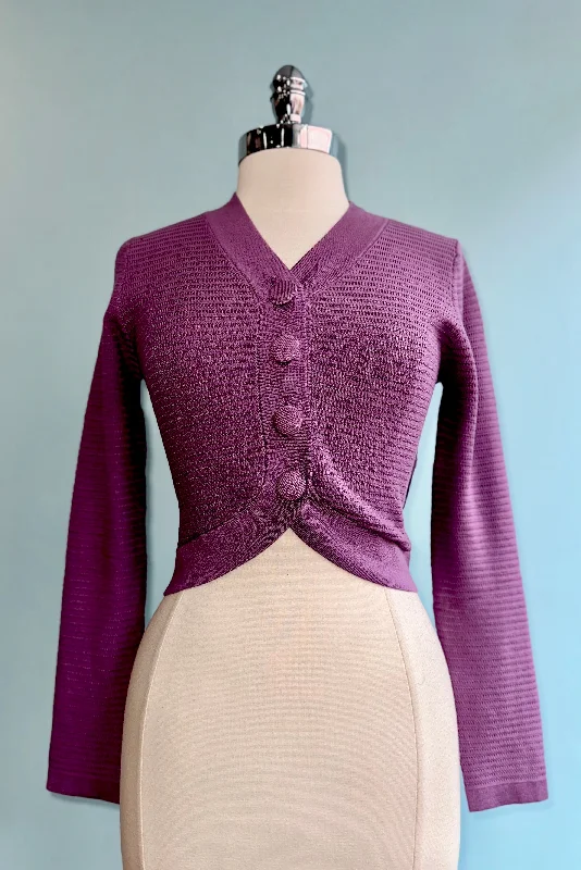 Cardigan with angled hem -Lilac Textured Knit Cropped Bolero Cardigan Sweater by Voodoo Vixen