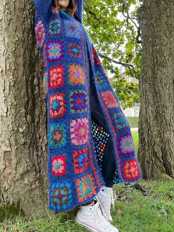 Cardigan with side pockets -Long Rainbow Crochet Cardigan