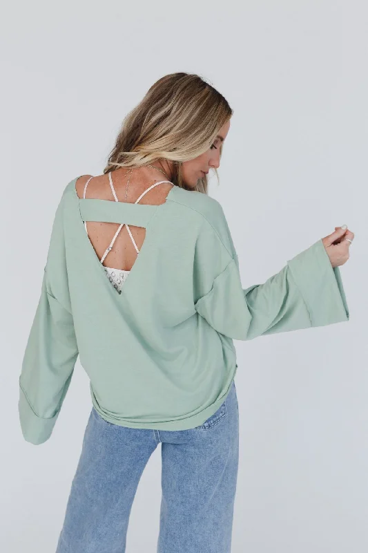 Pullover sweater in taupe -The Nest Love It V Neckline Sweater Top - Light Sage