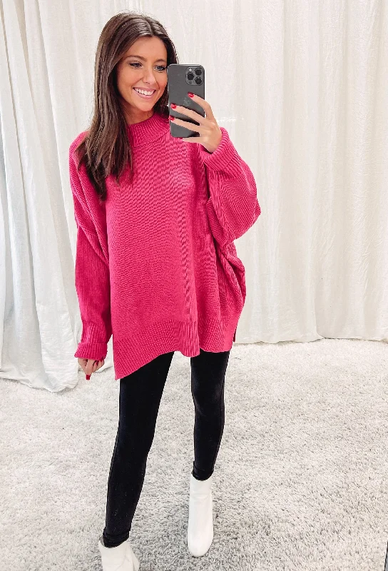 Pullover sweater with contrast stitching -Lucy Pink Sweater