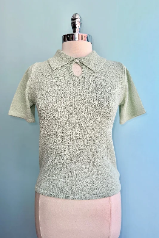 Pullover sweater for men in beige -Mint Green Short Sleeve Polo Sweater by Compania Fantastica