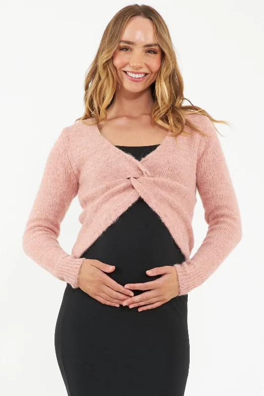 Pullover sweater with sequins -Nala Knot Front  Maternity Crop Sweater