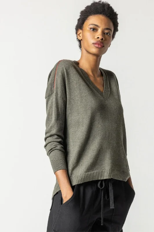 Pullover sweater for daily wear -PA2259m Lilla P Wrapped Seam V-Neck Sweater