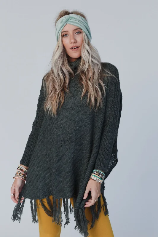 Pullover sweater for early evenings -Paloma Poncho Sweater - Olive