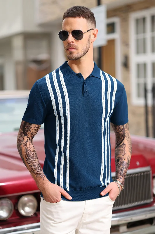 Pullover sweater for relaxing -PJ Paul Jones Men's Vintage Stripe Knitted Polo Pullover Shirts Short Sleeve Golf Knit Mens Polo Shirt