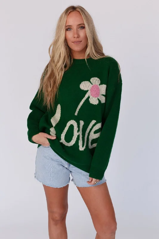 Pullover sweater in light pink -Pop Of Love Sweater - Green