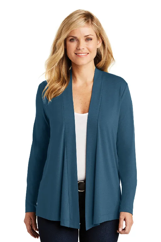 Cardigan with slit cuffs -Port Authority Womens Concept Long Sleeve Cardigan Sweater - Dusty Blue