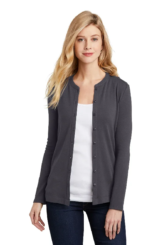 Cardigan with ribbed trim -Port Authority Womens Concept Long Sleeve Cardigan Sweater - Smoke Grey